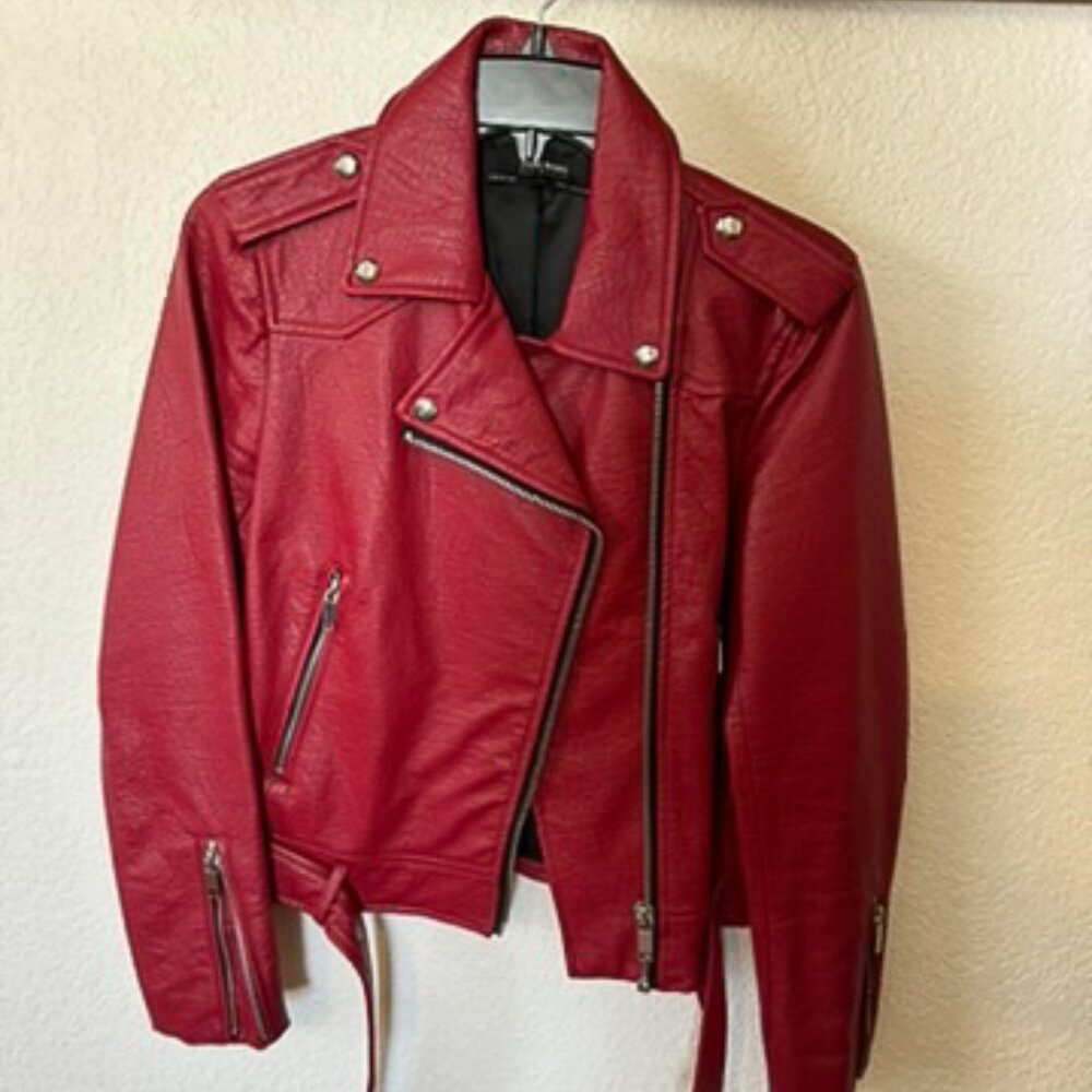 Zara Faux Leather Deep Red Moto Jacket